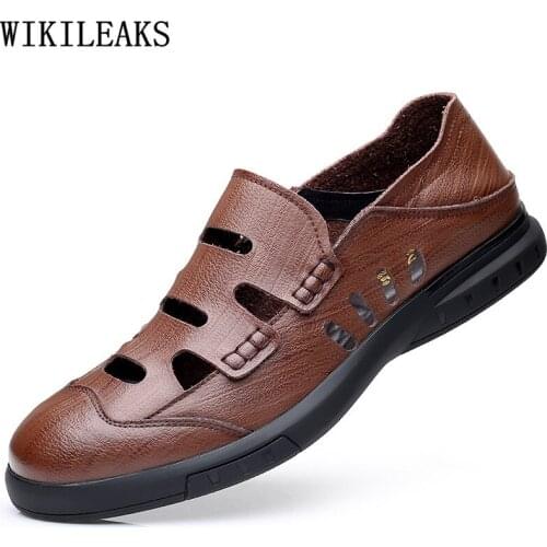 Black Slip on Shoes Men Leather Casual Shoes Man Beach Sandals Man Brown Summer Shoes Men Loafers Sandals for Men Outdoor Scarpe