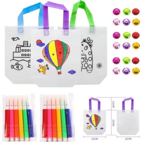 DIY Graffiti Bag With Markers Diamond Stickers Handmade Painting Non-Woven Bag For Kids Arts Crafts Color Filling Drawing Toy