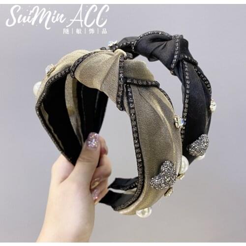 Rhinestone Net Yarn Headbands Hair Band Retro High-end Shiny Star Crystal Bow Knotted Hair Accessories Turban Headband Wholesale