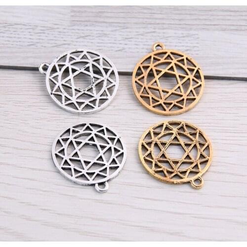SWEET BELL 20PCS 23*26mm Metal Alloy Two Color Geometry Round Charms Pendants for Jewelry Making DIY Handmade Craft