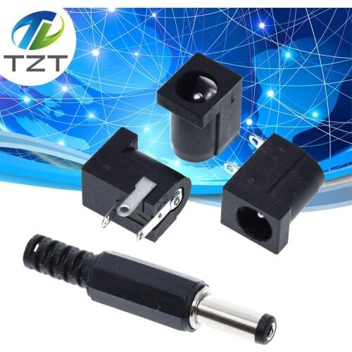 TZT 10Pcs DC-005 Black DC Power Jack Socket Connector DC005 5.5*2.1mm 2.1 socket Round the needle