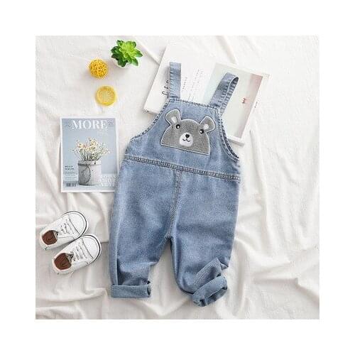 Korean Spring Childrens Jeans Baby Casual Cartoon Overalls 2021 New 1-4 Years Old Baby Casual Loose Suspender Pants Trousers