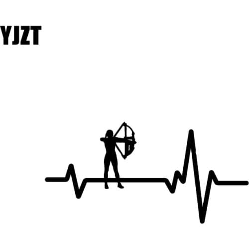 YJZT 11.9CM*6CM Heart Beat Line Archery Woman Bow Arrow Personality Vinyl Decal Car Sticker Black/Silver C10-01957