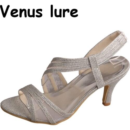 Customized Silver Shoes Woman Summer Sandals Wedding Slingback Party Shoes