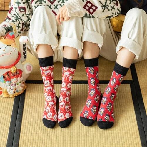 3D Printing Women Sock Lucky Cat Crew Lady Socks Cartoon Lovers Warm Casual Cotton Chinas Wind Sox Girls Winter Lucky Skarpetki