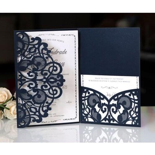 1pcs Blue White Elegant Laser Cut Wedding Invitation Cards Greeting Card Customize Business With RSVP Cards Decor Party Supplies