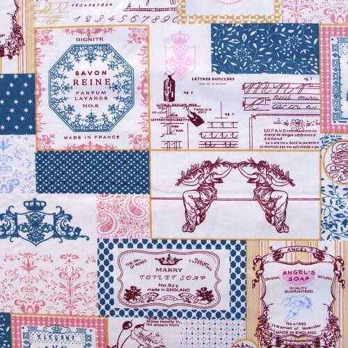 1 yard Cotton Twill Fabric for sewing pathwork, cloth, bedding - Patch, dot, letter, leaves, flowers (blue) (width=160cm,160g)