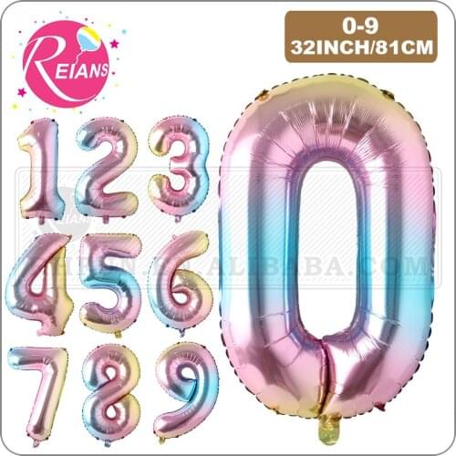 32 Inch Number Balloons Foil Ballon Rainbow Gradient Digit Globos color Wedding Birthday Party Decoration Baby Shower Supplies