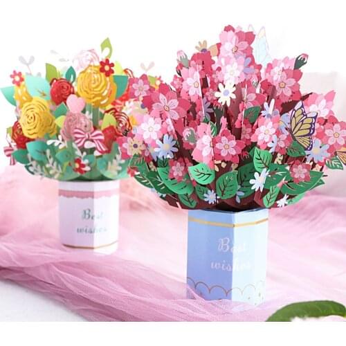 3D Pop Up Greeting Cards Cut Post Beautiful Flower Card for Wife Mother Birthday Christmas Valentine Day Party Wedding Gift
