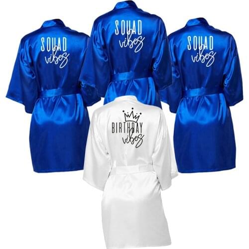 Birthday Party Squad Robes Satin Pajamas Robe Dressing Gown Pajamas Black printing kimono robe