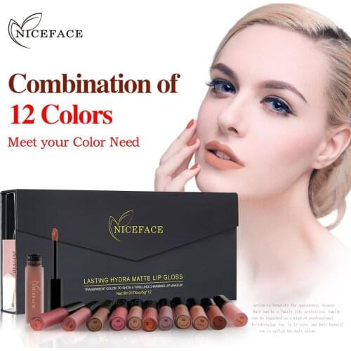 Clearance Sale Gift boxed NICEFACE 12 color lip gloss combo set non-stick cup non-fading matte matte lipstick