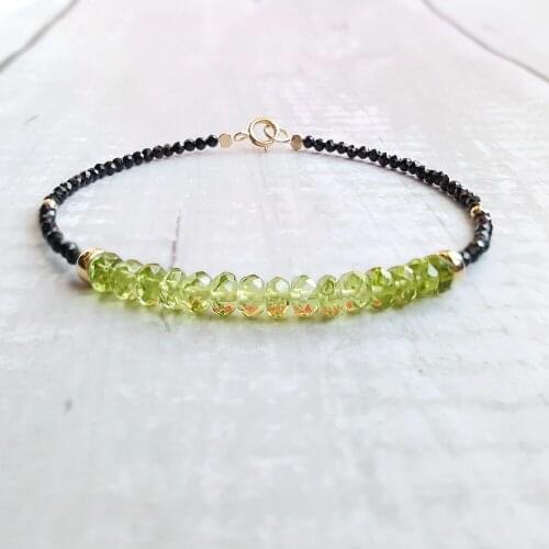 Lii Ji Peridot Black Spinel Bracelet Natural Gemstone 925 Sterling Silver Gold Plated Sparkling Delicate Jewelry