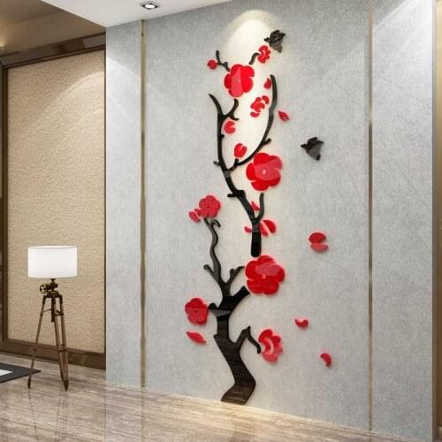 Plum Blossom Tree Home Decor Acrylic 3D Wall Sticker Decals Living Room Hallway TV Background Wall Furniture Art Mural 5 Size