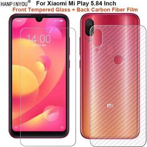 For Xiaomi Mi Play 5.84" 1 Set = Soft Back Carbon Fiber Film + Ultra Thin Clear Premium Tempered Glass Front Screen Protector