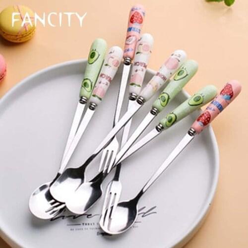 FANCITY Stainless steel coffee spoon creative cute small long handle mixing spoon milk pudding dessert spoon net red