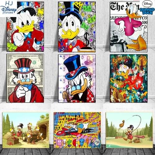 Graffiti Disney Donald Duck and Money Prints Canvas Painting Street Art Posters and Print Wall Art Pictures for Room Home Decor