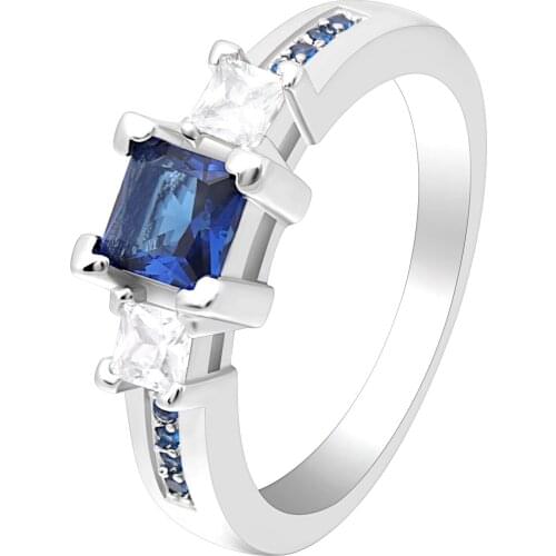 Hainon Square CZ Ring for Women Engagement Jewelry Anniversary Gift Silver Color Blue Crystal Fashion Wedding Promises Rings