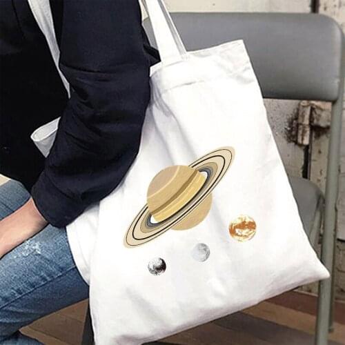 Aesthetics Print Shoulder Canvas Bag Retro Abstract Star and Night Harajuku Shopper Tote Canvas Bag Large Capacity Ladies Bags