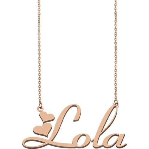 Lola Name Necklace Gold Custom Stainless Steel Nameplate for Women Girls Best Friends Birthday Wedding Christmas Mother Gift