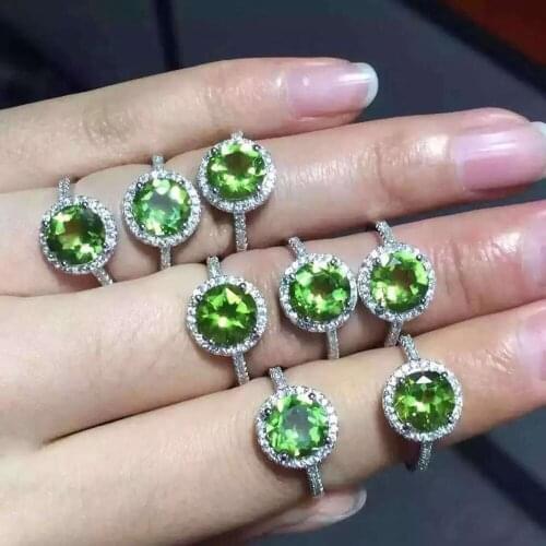 Natural green peridot Ring Natural olivine gemstone Ring 925 sterling silver trendy elegant round for womens party fine Jewelry