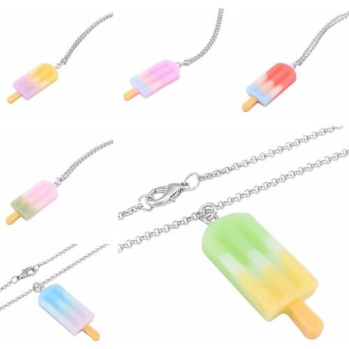 Colorful Ice Cream Charm Pendant Necklace Women Choker Gold Chain Neon Green Jewelry Necklaces Anniversary