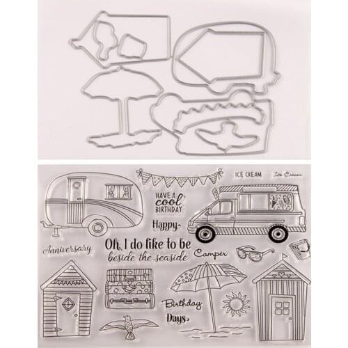 Wagon Beach Metal Cutting Dies Stamps Dies Scrapbooking Mold Cut DIY Handmade Tools Craft Decoration Stamps for Card Making New