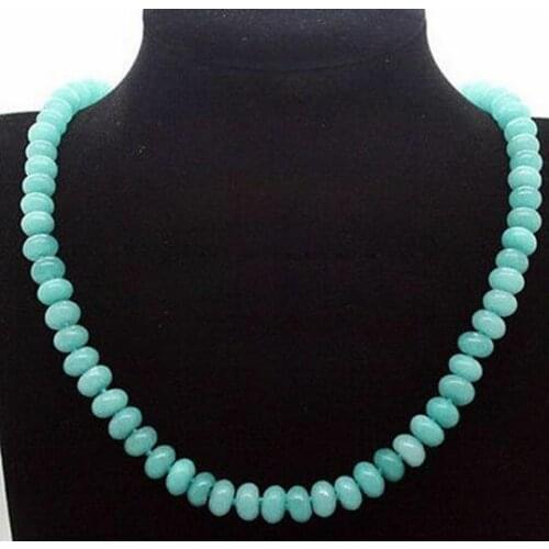 Natural Natural 5x8mm Blue Aquamarine Rondelle Gemstone Necklace 18"