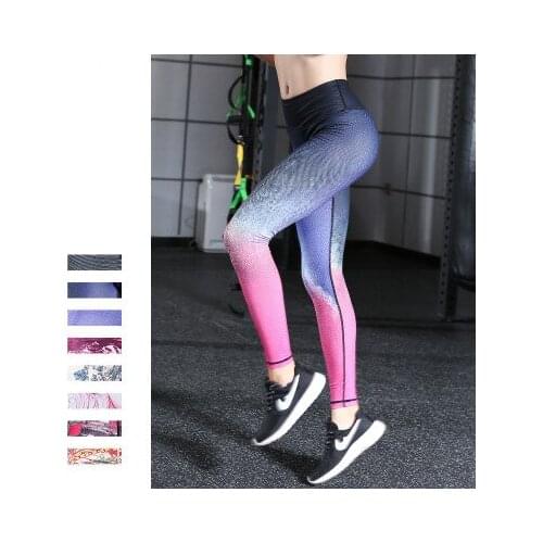 New Stretchy Gym Tights For Women Sport Pants Printed Yoga Leggings Elastic Fitness Running Pants Workout Tights Plus Size