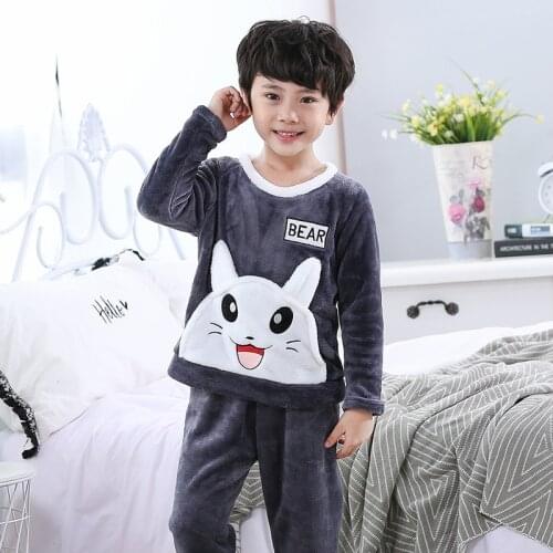 New Autumn Winter Warm Sleepwear Kids Pyjamas Flannel Rabbit Sleepwear Girls Boy Pajama Sets Childrens Clothing Boys Pijama Set