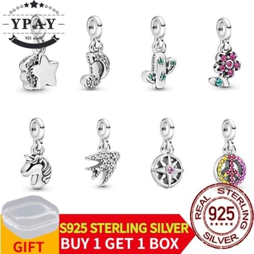 925 Sterling Silver Peace Symbol Pendant Four-leaf Clover Summer Bead Fit Charms Silver 925 Original Bracelet Jewelry Making