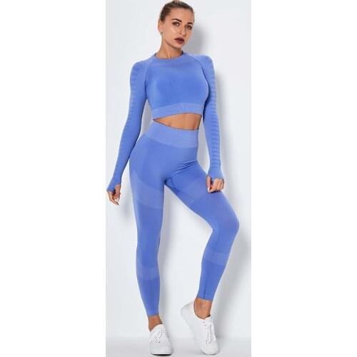 SALSPOR Women Yoga Suits Seamless Sport Training Longsleeve Tops Push Up Leggings 2 Piece of Sets Outdoor Running Gym Suits Yoga