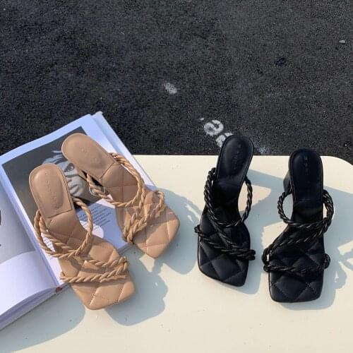 Summer women sandals slippers Rome Retro high heel shoes for women fashion square toe high heels sandals ladies mules shoes