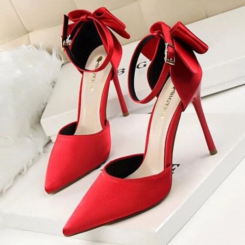 Bigtree Shoes Womens Pumps High Heels Sexy Wedding Bridal Shoe Pink Red Stiletto Butterfly Heels 10cm Luxury Pointed Toe Pumps