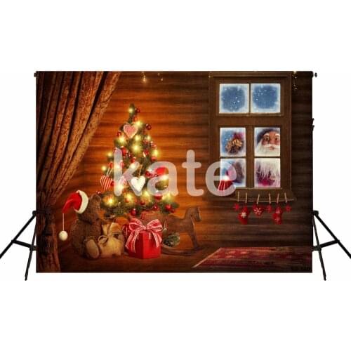 VinylBDS Christmas Backdrops For Photography Yellow Christmas Tree Red Sock for Children Backgrounds For Photo Studio