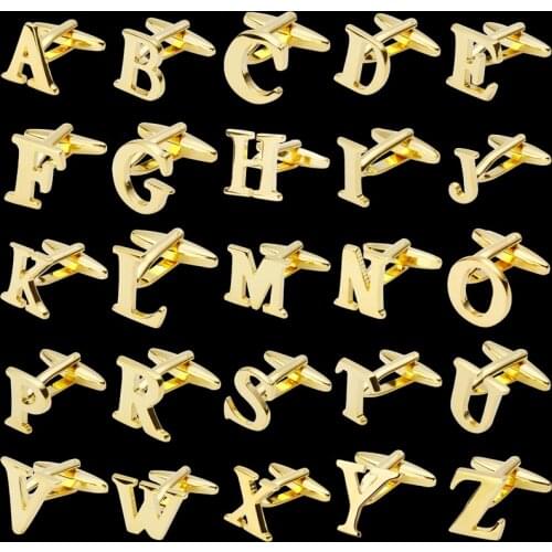 High quality French Cufflinks for men A-Z 26 letter Business Golden Alphabet Cuff-links for men Cuff Link Wedding Formal