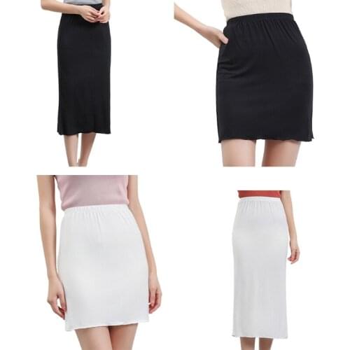 Women High Waist Classic Short / Long Half Slips Skirt Solid Color Package Hip Slim Anti-Exposed Safety Bottom Underskit