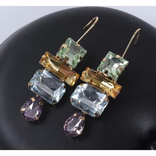 2021 New ZA Long Earrings Women Indian Geometric Statement Earrings Jewelry Femme Plastic Crystal Dangle Earrings Accessories