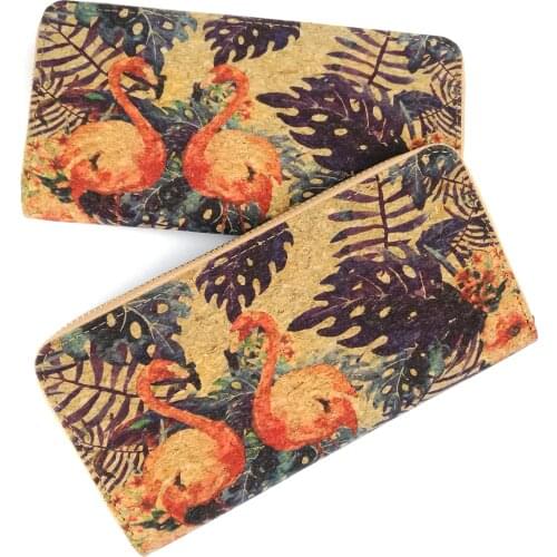 TROPICAL FLAMINGO PATTERN WOMEN CORK WALLETS FOR VEGAN