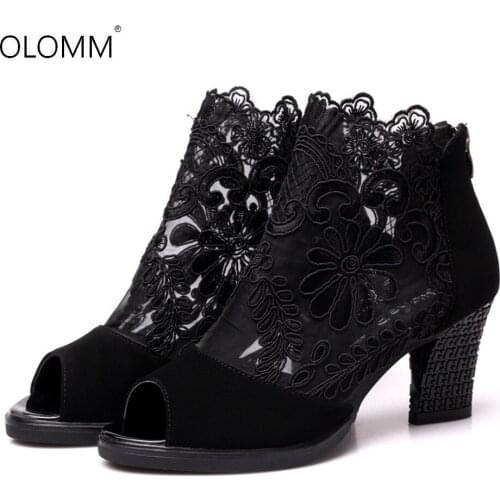 Large Size European and American Mesh High Heel Lace Fish Mouth Womens Shoes Zapatos De Mujer Pumps Women Shoes