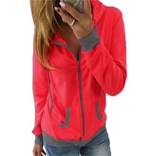 Womens Spring Winter Hoodies Long Sleeve Patchwork Colors Sweatshirts Casual Pockets Zipper Hooded Ladies Outerwear Clothing
