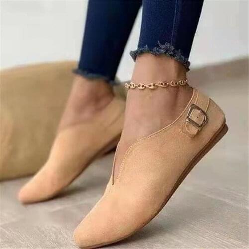 Women Retro Pointed Toe Suede Flat Shoes 2021 Summer Female Shallow Mouth Casual Footwear Zapatos De Mujer Plus Size 35-43