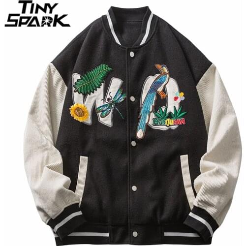 2021 Men Corduroy Raglan Sleeve Jacket Hip Hop Streetwear Embroidery Sunflower Dragonfly Jacket Harajuku Cotton Autumn Jacket