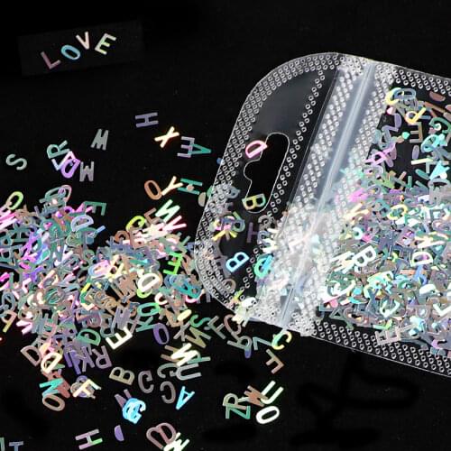2g Holographic Text Slice Nail Art Sequins Silver Laser Letter Flakes Tip Accessories For DIY Manicure Design Decoration