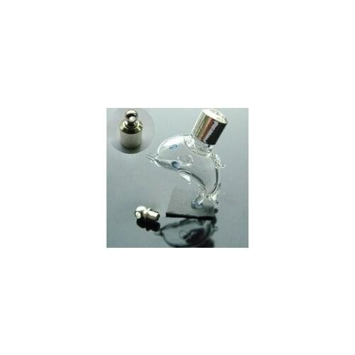 300pcs SCREW CAP lovely dolphin Glass Vial Pendant name or rice art glass wsihing bottle necklace pendant jewelry making gifts