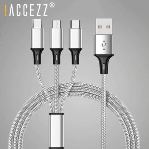 !ACCEZZ 3 2 in 1 Micro USB Type-C Lighting Charging Cable For iPhone 7 8 6S Plus X iOS Android For Xiaomi LG Fast Charger Cables
