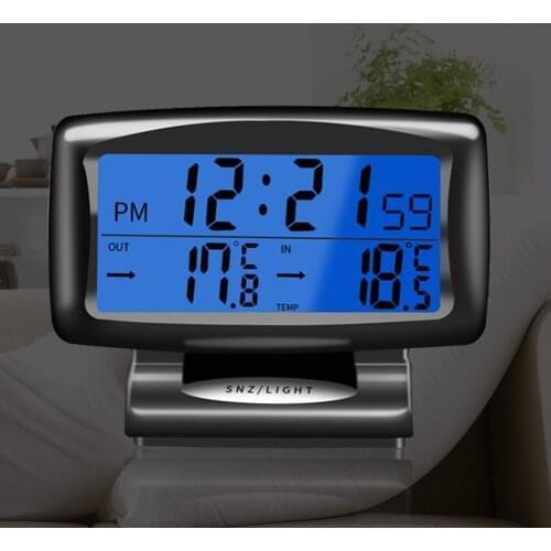 Auto Indoor And Outdoor Thermometer Dual Sensors LCD Blue Backlight Car Electronic Clock Temperature Meter