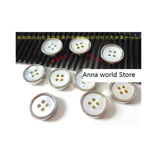 Free shipping 20pcs/lot 11mm silver metal frame natural shell buttons T-shirts and shirts white butterfly shell metal buttons