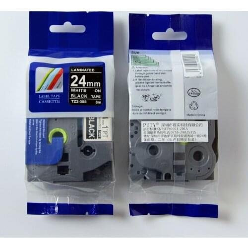 Free shipping compatible for ptouch label ribbon TZ laminated 24mm white on black label tapes tz 355 tze355 tze 355