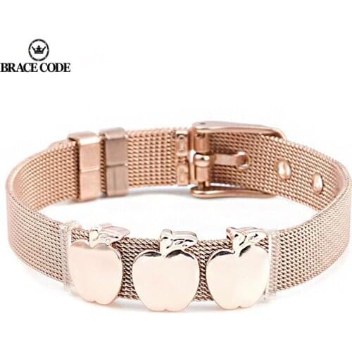 NEW DIY Apple Charm Stainless Steel Bracelet for Men and Women Fashion Jewelry Brand Jewelry Gift Direct Delivery
