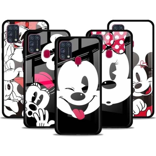 Disney Mickey Minnie Black for Samsung Galaxy S21 Ultra A71 A51 4G 5G A91 A81 A41 A31 A21 A11 A01 Tempered Glass Phone Case